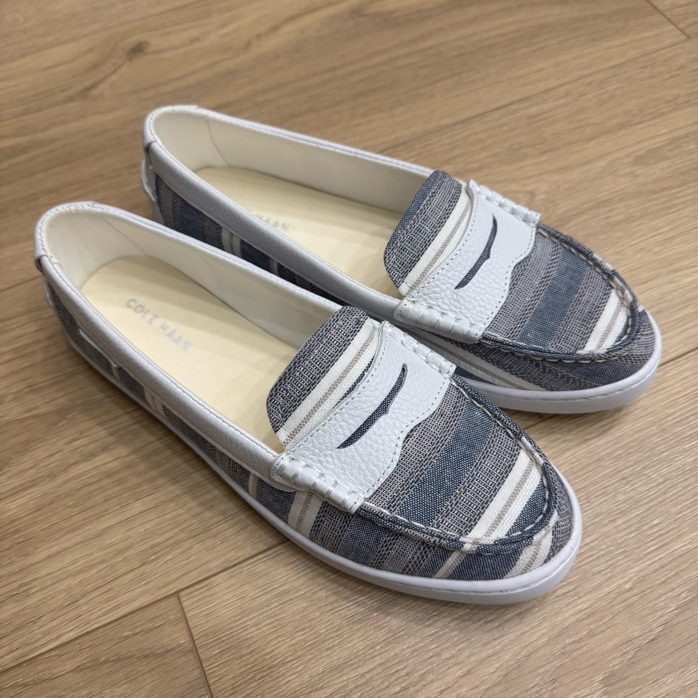 Cole Haan Striped Gray and White Loafers